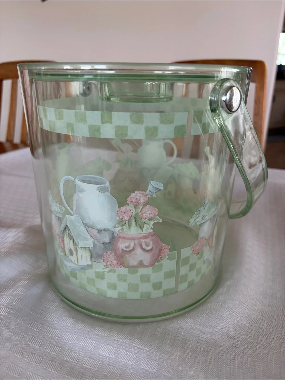 Green Ice Bucket with Floral Garden Motif